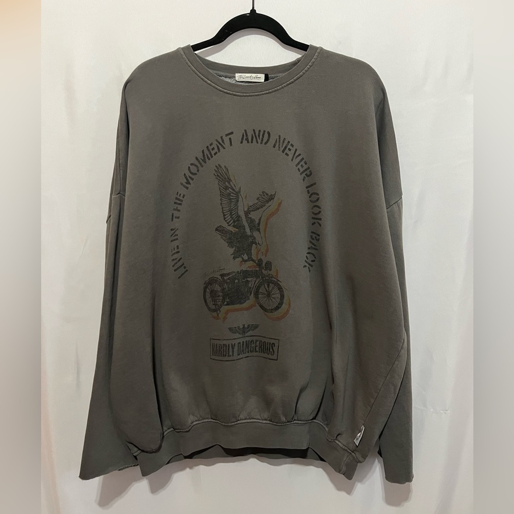 Laundry Room Hardly Dangerous Eagle Motorcycle Oversized Gray Sweatshirt Women L